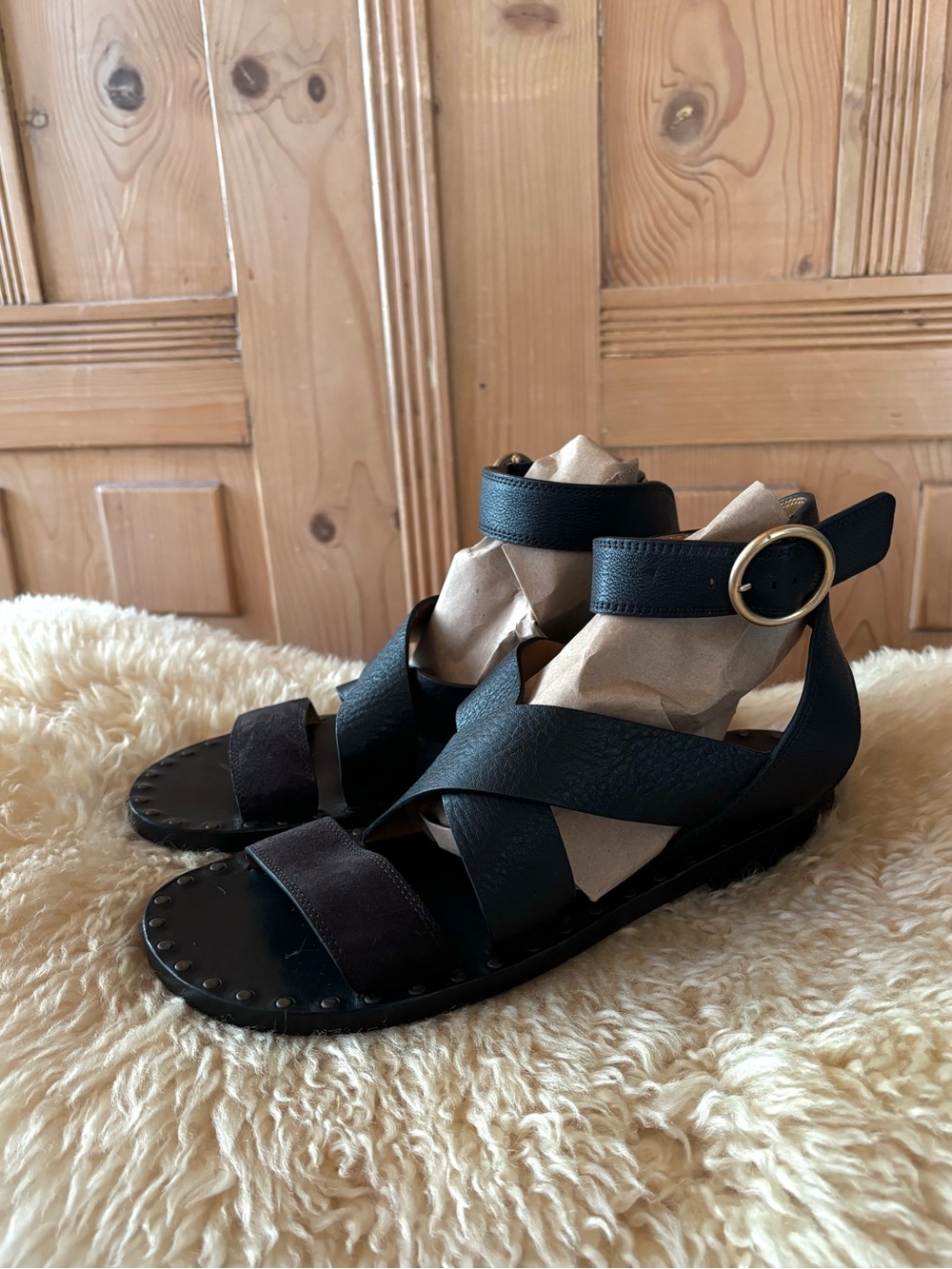 Chloe Karenn Flat Mixed-Media Sandals - Picture 3 of 11